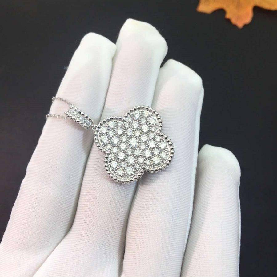 [Mystic]CLOVER 25MM SILVER FULL DIAMOND BIG CLOVER NECKLACE