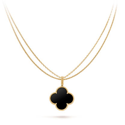 [Mystic]CLOVER 25MM GOLD ONYX GROSSE KLEE-HALSKETTE
