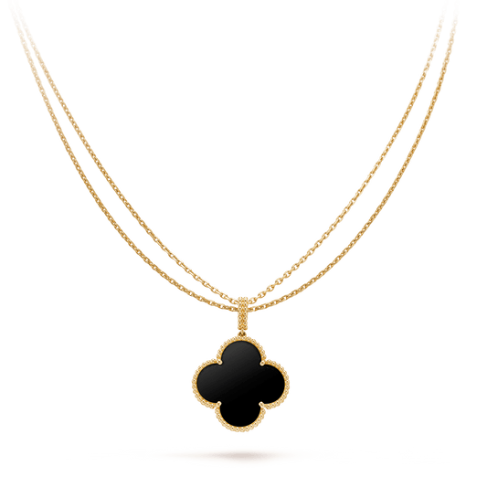 [Mystic]CLOVER 25MM GOLD ONYX BIG CLOVER NECKLACE