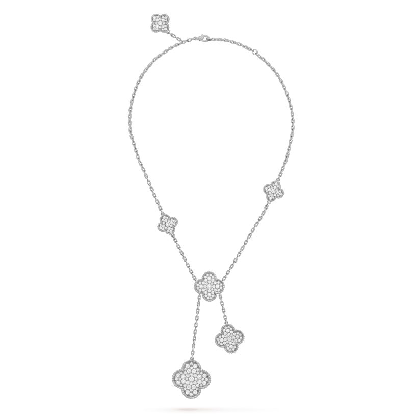 [Mystic]CLOVER 5 MOTIFS SILVER DIAMONDS NECKLACE