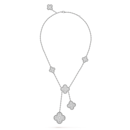 [Mystic]CLOVER 5 MOTIFS SILVER DIAMONDS NECKLACE