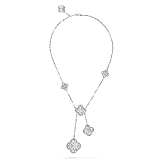 [Mystic]CLOVER 5 MOTIFS SILVER DIAMONDS NECKLACE