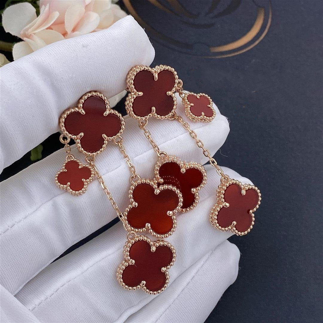 [Mystic]CLOVER EARRINGS CARNELIAN 4 MOTIFS PINK GOLD