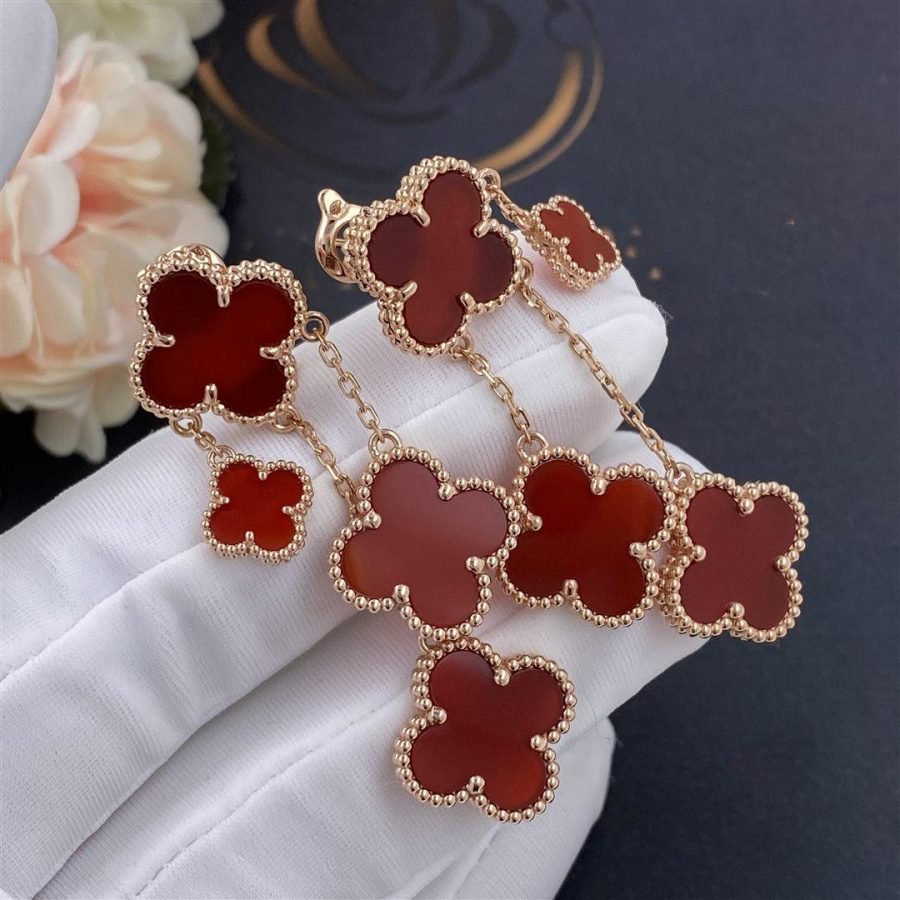[Mystic]CLOVER EARRINGS CARNELIAN 4 MOTIFS PINK GOLD