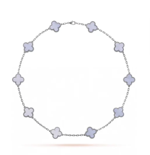 [Mystic]CLOVER 10 MOTIFS BLUE CHALCEDONY NECKLACE