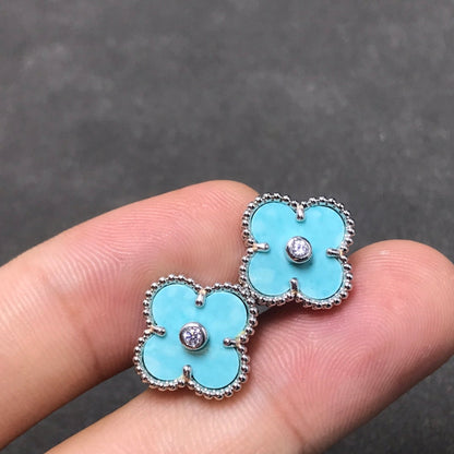 [Mystic]CLOVER 1 DIAMOND BLUE SKY SILVER EARRINGS