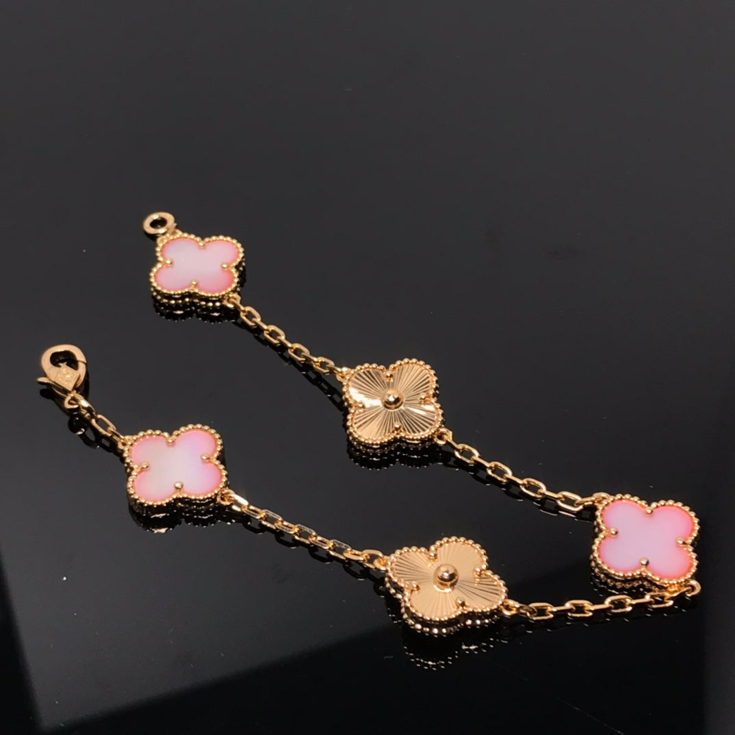 [Mystic]CLOVER BRACELET 5 MOTIF PINK AND PINK GOLD