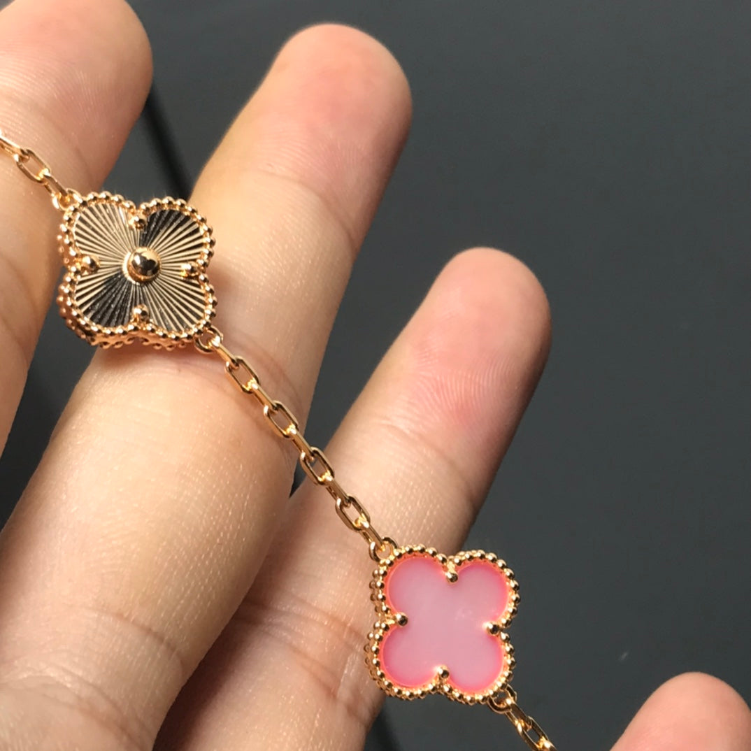 [Mystic]CLOVER BRACELET 5 MOTIF PINK AND PINK GOLD