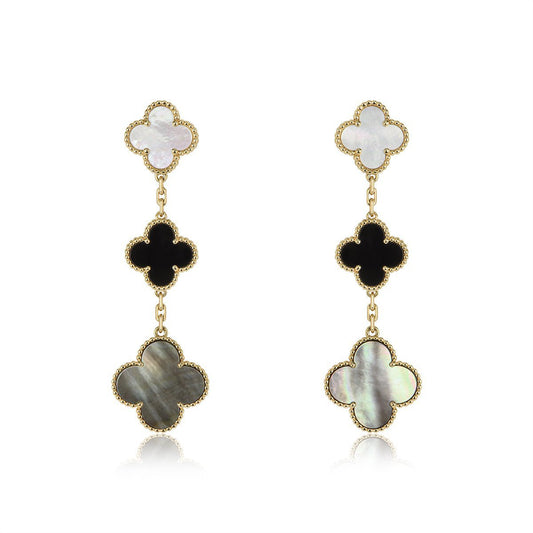 [Mystic Crown]CLOVER EARRINGS GOLD ONYX MOP 3 MOTIF