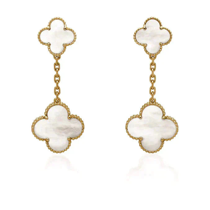 [Mystic]CLOVER 2 MOTIF WHITE MOP EARRINGS