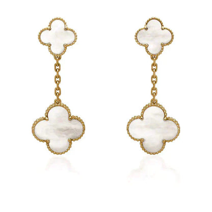 [Mystic]CLOVER 2 MOTIF WHITE MOP EARRINGS