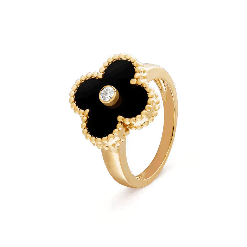 [Mystic]CLOVER ONYX RING GOLD DIAMOND