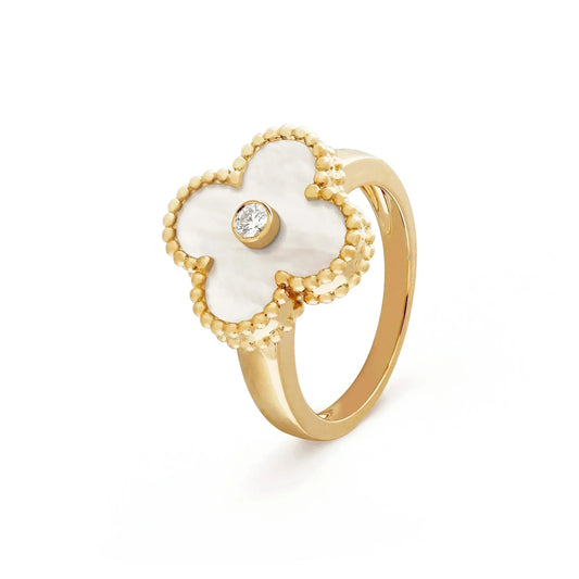 [Mystic]CLOVER PINK MOP RING GOLD DIAMOND